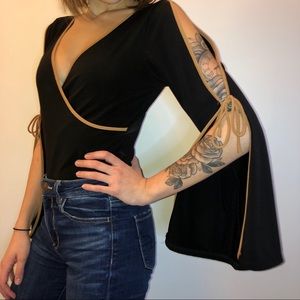 Black xs/small open bell sleeve with gold trim